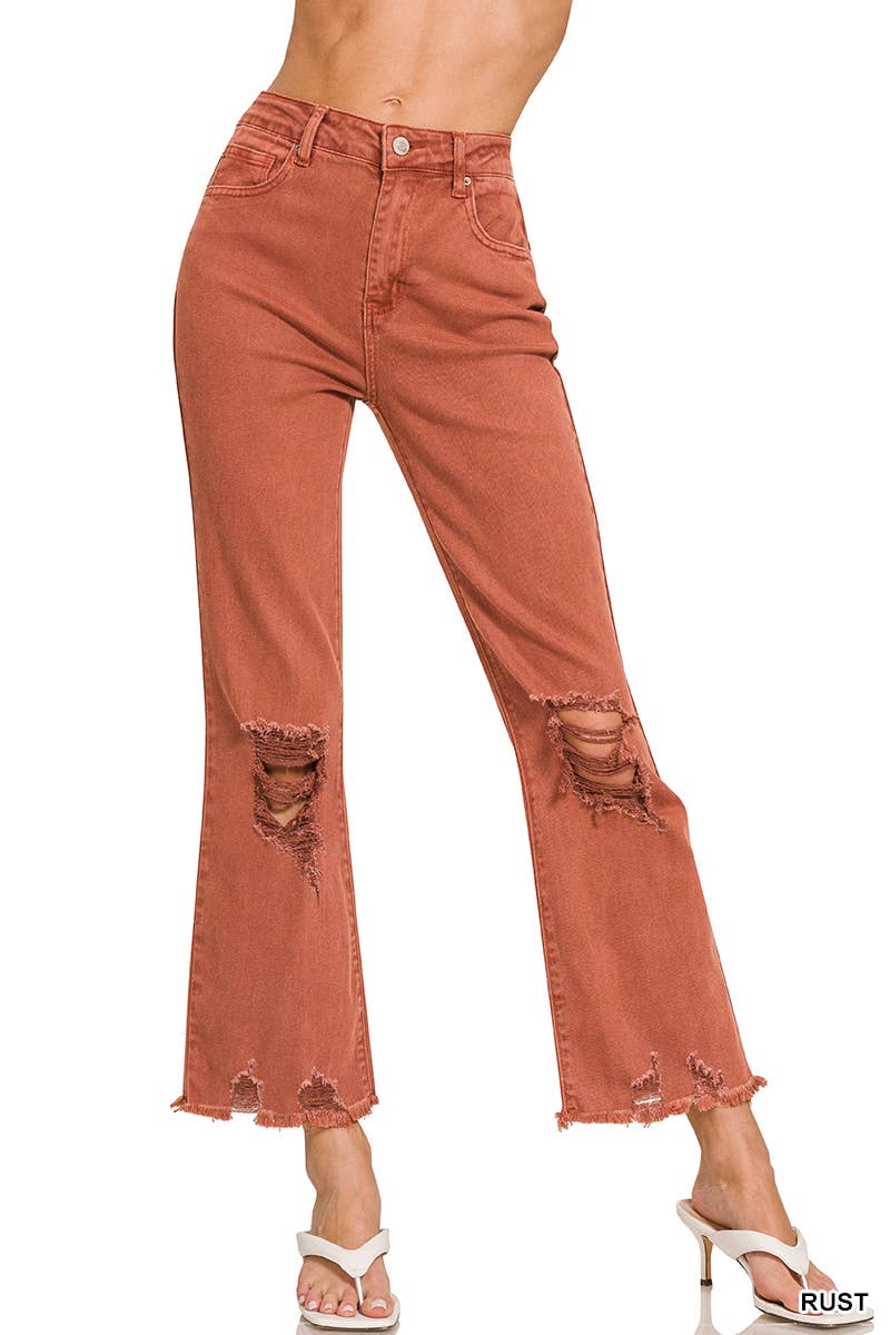 ACID WASHED HIGH WAIST DISTRESSED PANTS