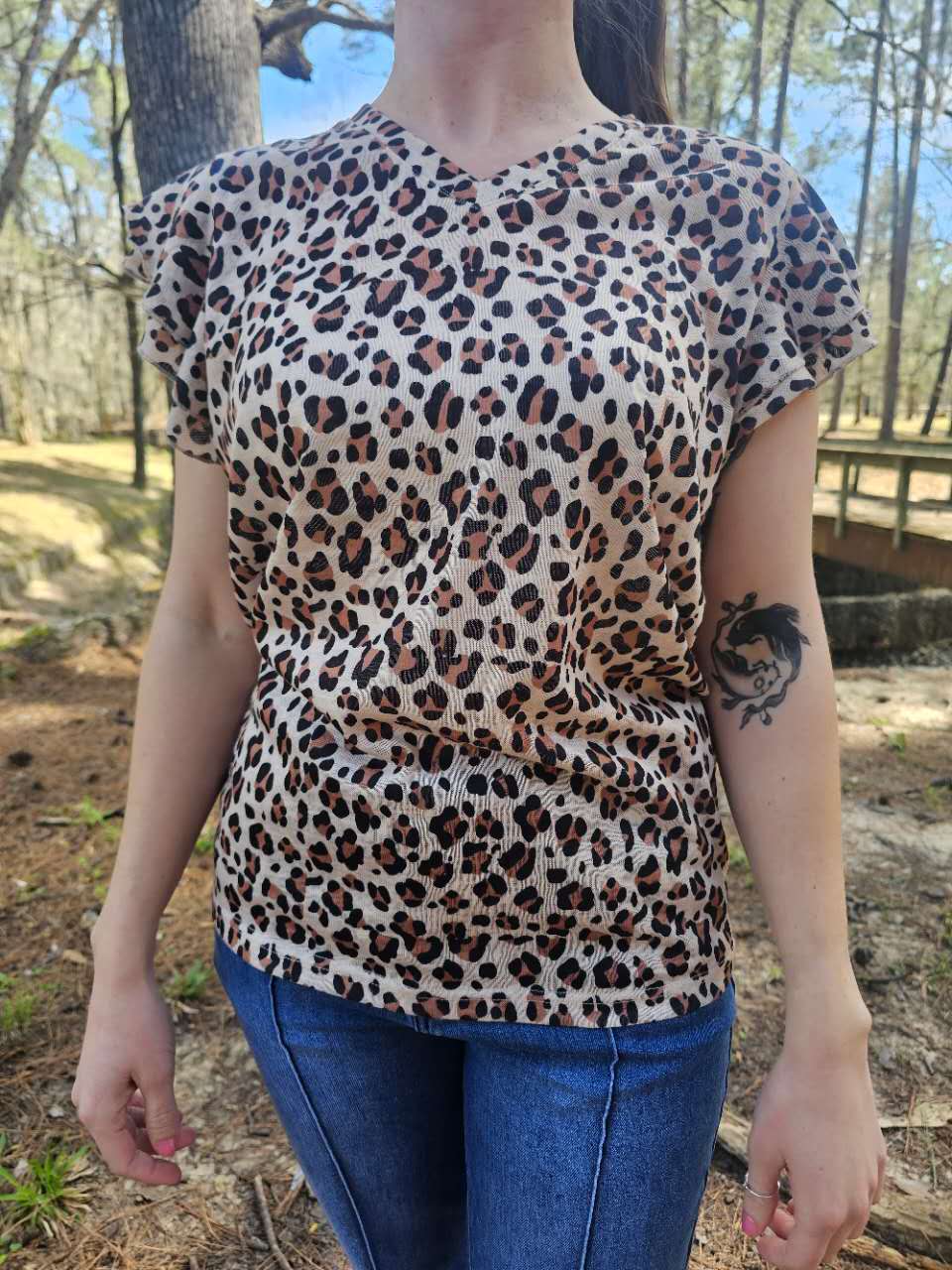Leopard Print Ruffled Sleeve