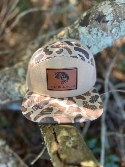 Bass Silhouette- “Old’s Cool” Camo Flatbill Snapback