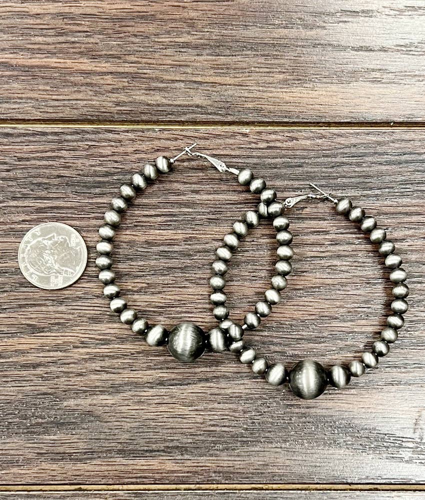 720874, Handmade Big Navajo Hoop Earrings