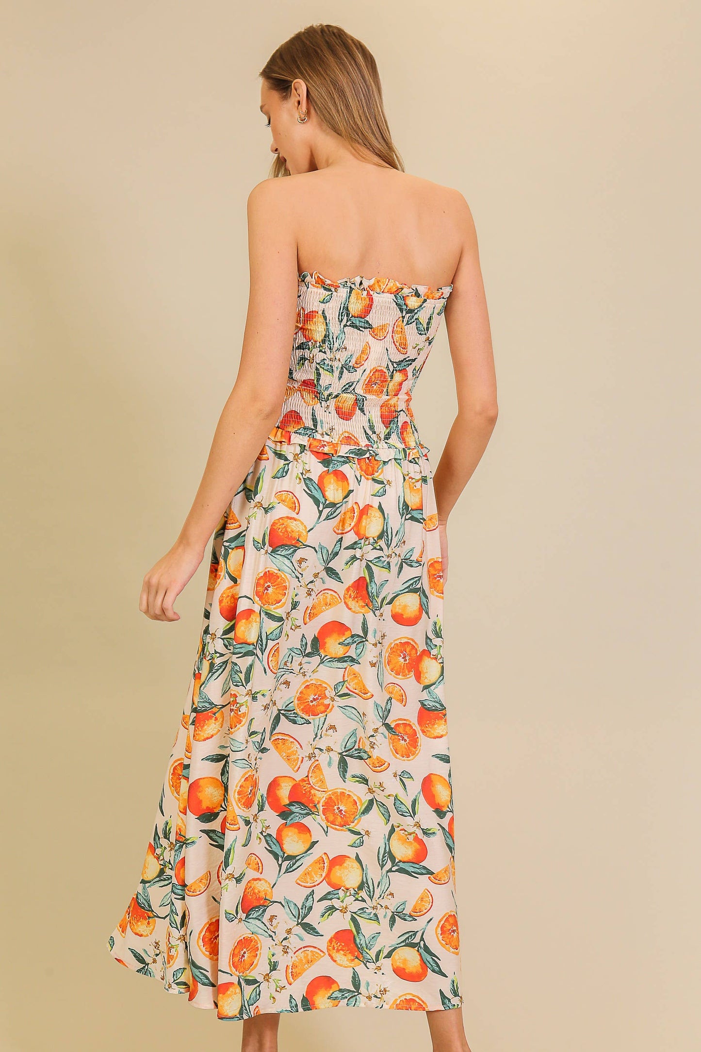 Strapless Citrus Print Maxi Dress
