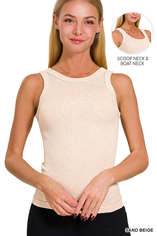 2 Way Neckline Washed Rib Cropped Tank Top