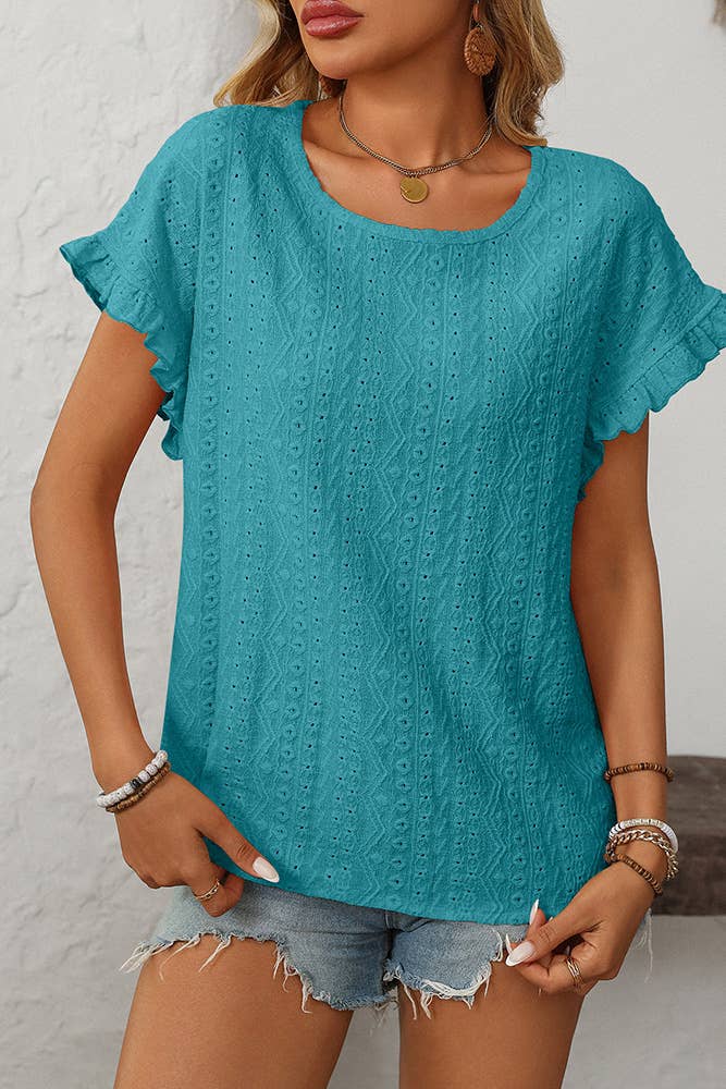 Sweet Round Neck Short Sleeve Hollow-Out Top MD160