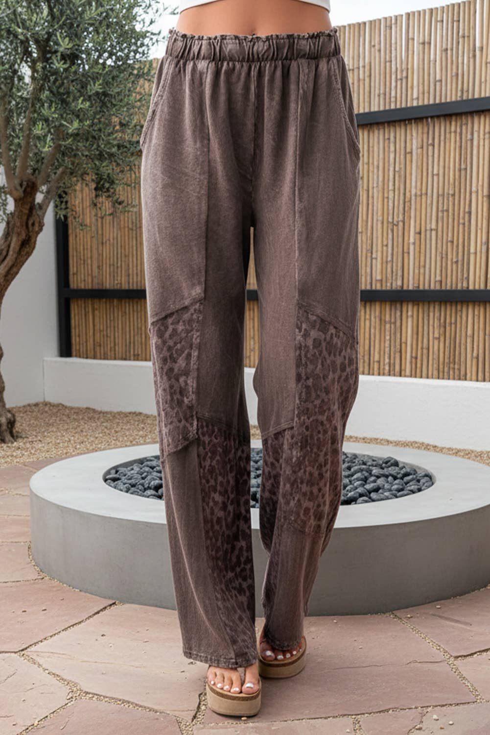 Mineral Wash Leopard Patchwork Loose Pants