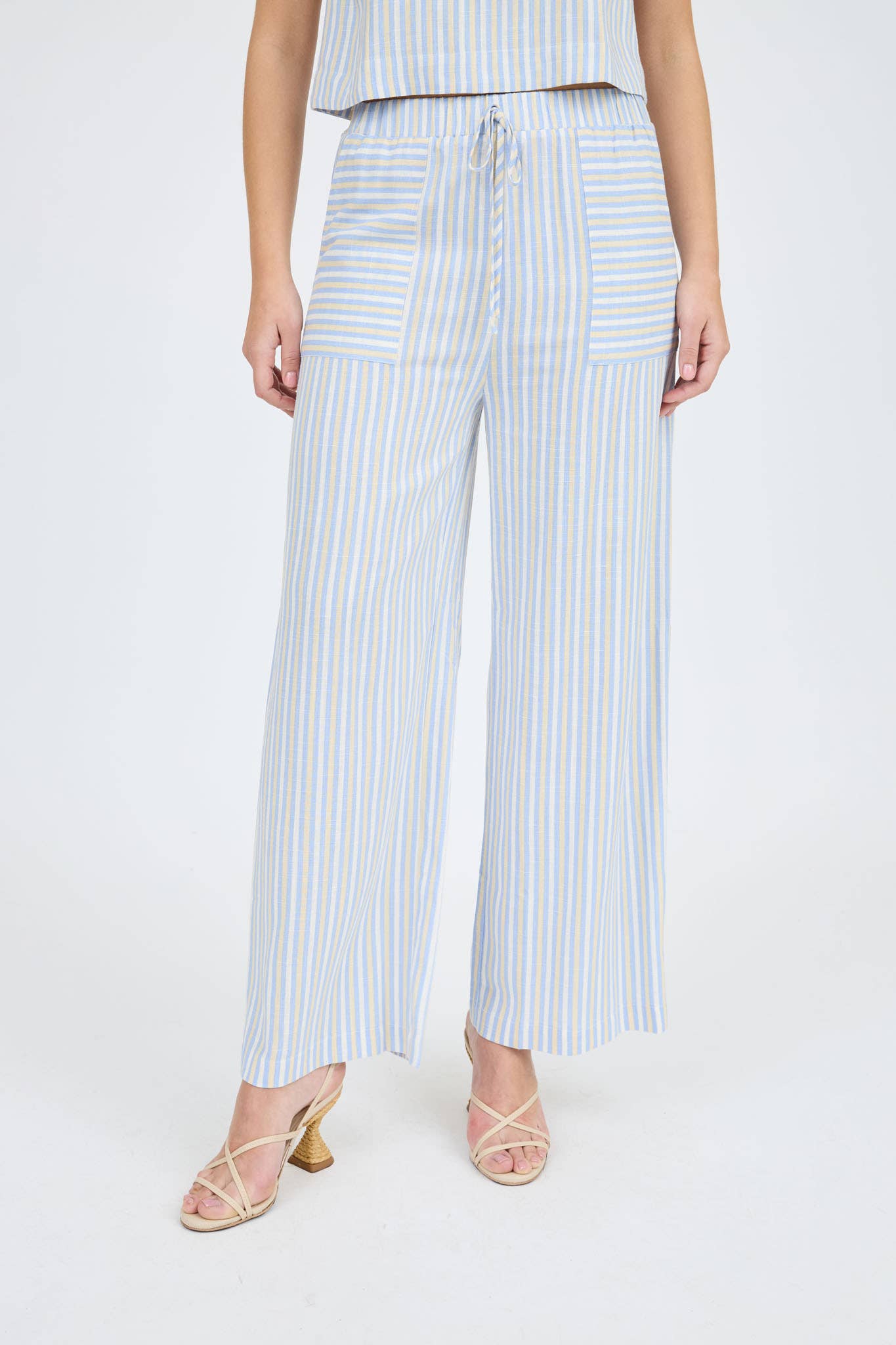STRIPE SLEEVELESS BLOUSE WIDE LEG PANT SET