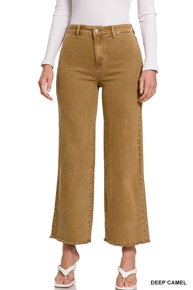 Acid Washed Frayed Cutoff Hem Straight Wide Pants