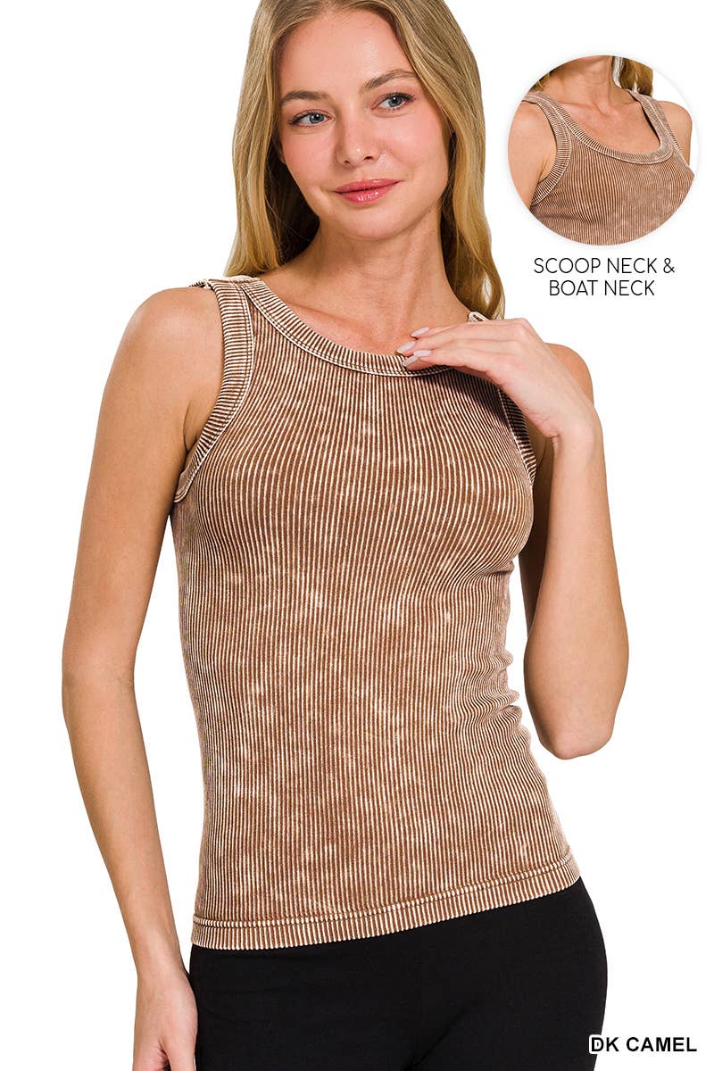 2 Way Neckline Washed Rib Cropped Tank Top