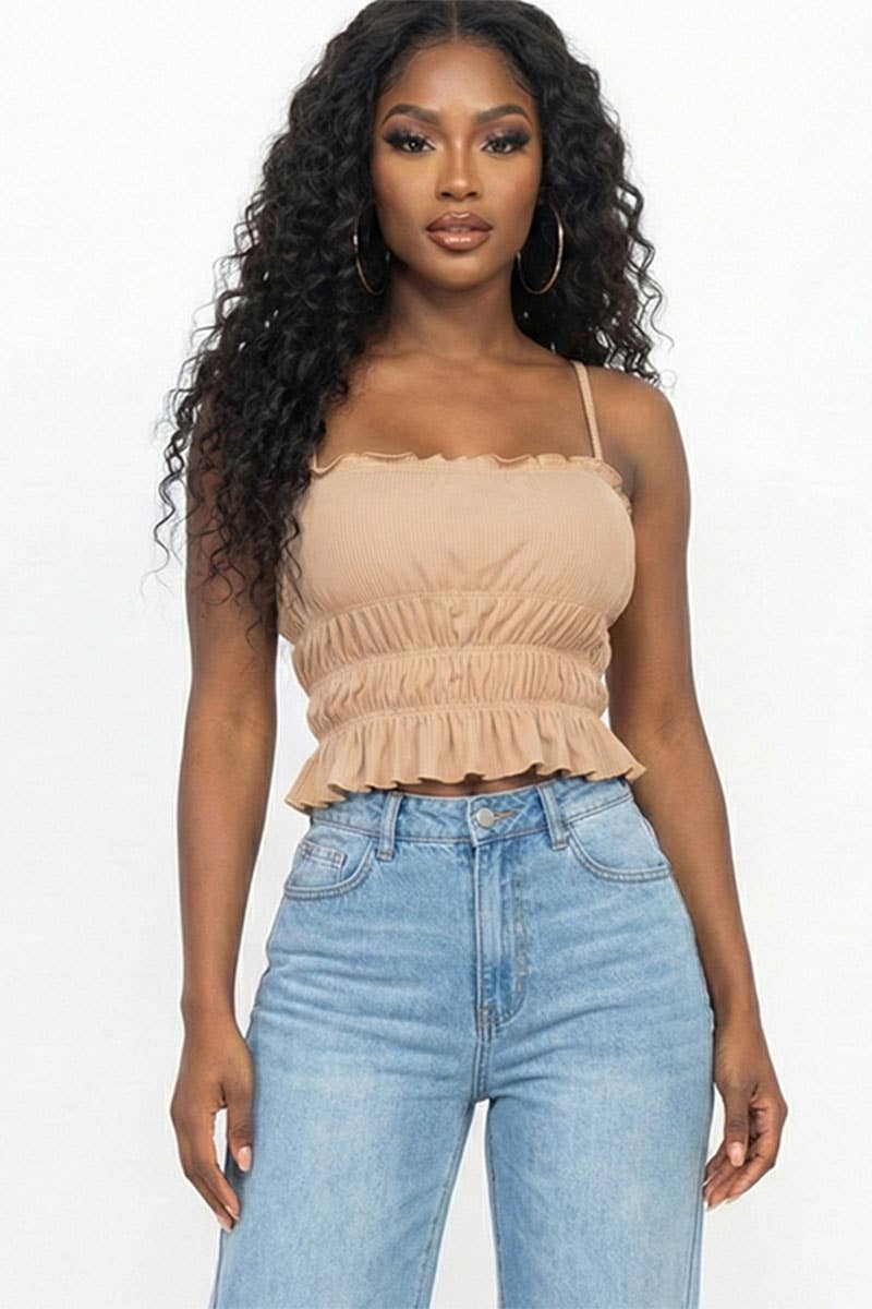 Tiered Shirred Body Crop Top