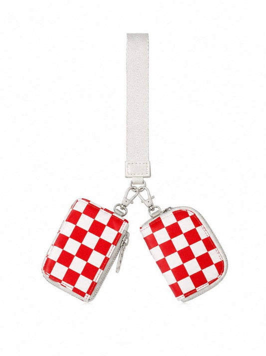Red & White Checkerboard Dual Pouch Wristlet