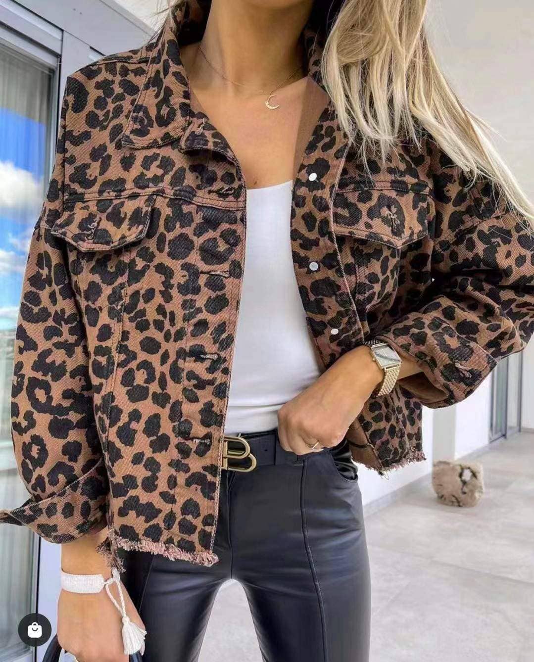 Leopard denim coat