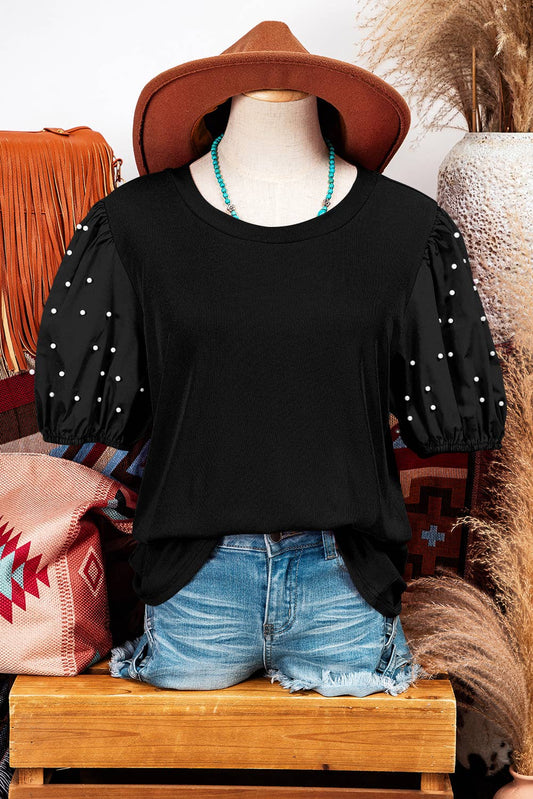 Pearl Beaded Puff Sleeve Top