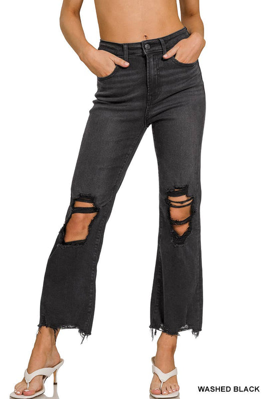 Distressed Knee And Hem Pants