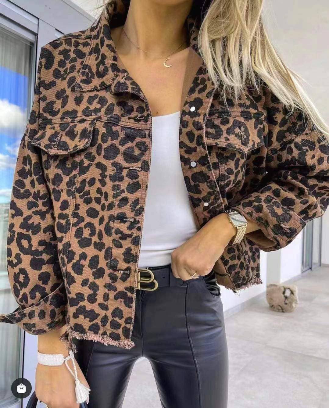 Leopard denim coat