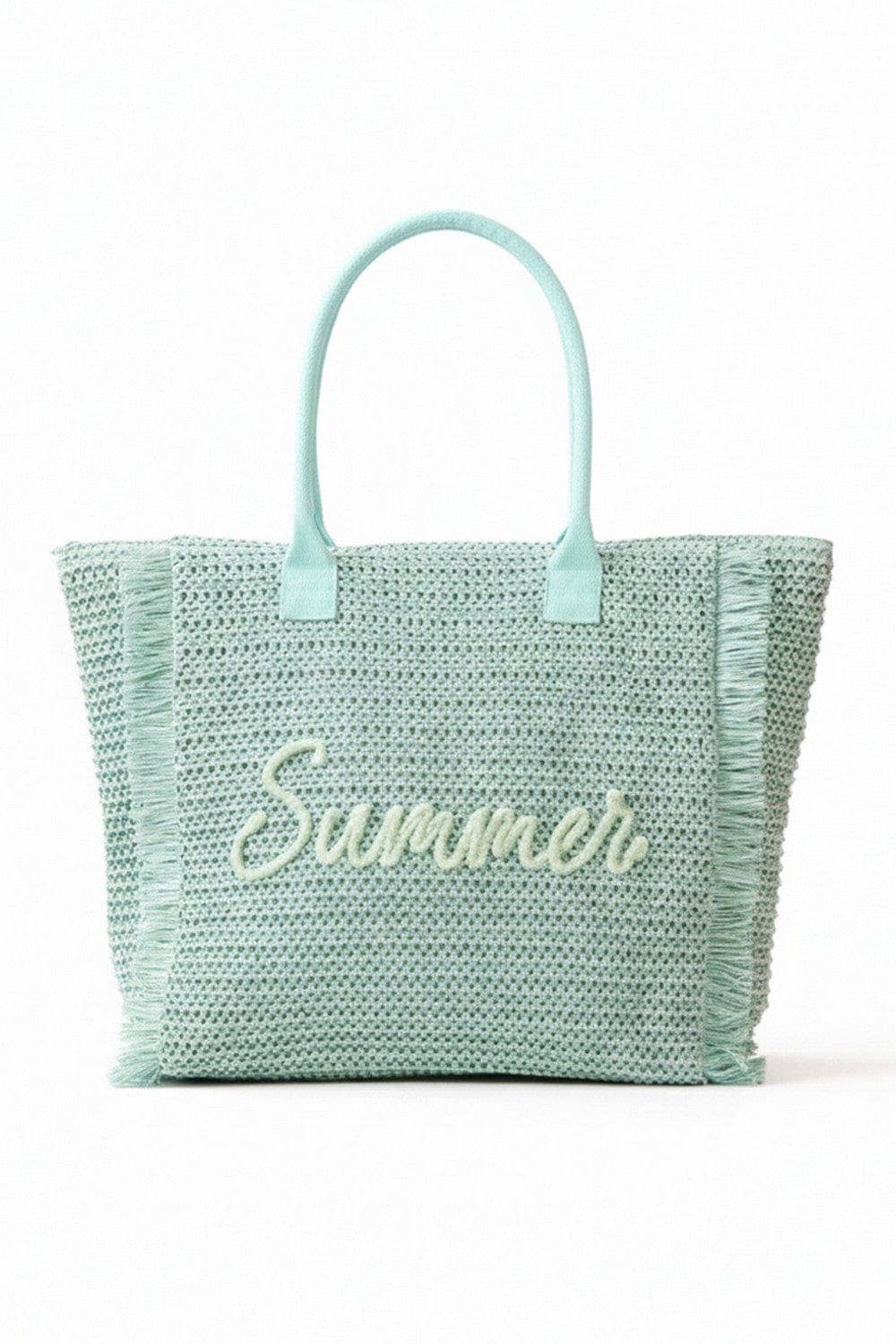 Straw Fringe Summer Beach Tote Bag: Beige