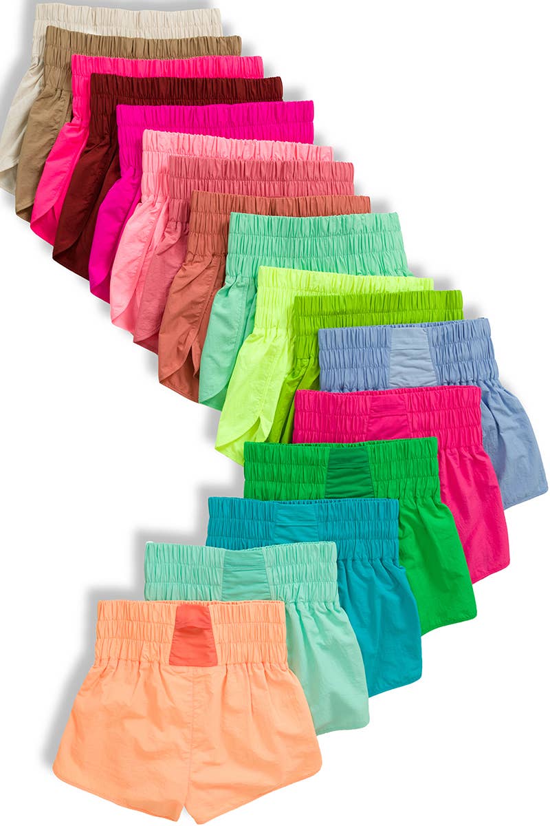 Track shorts w/ back pocket & brief lining