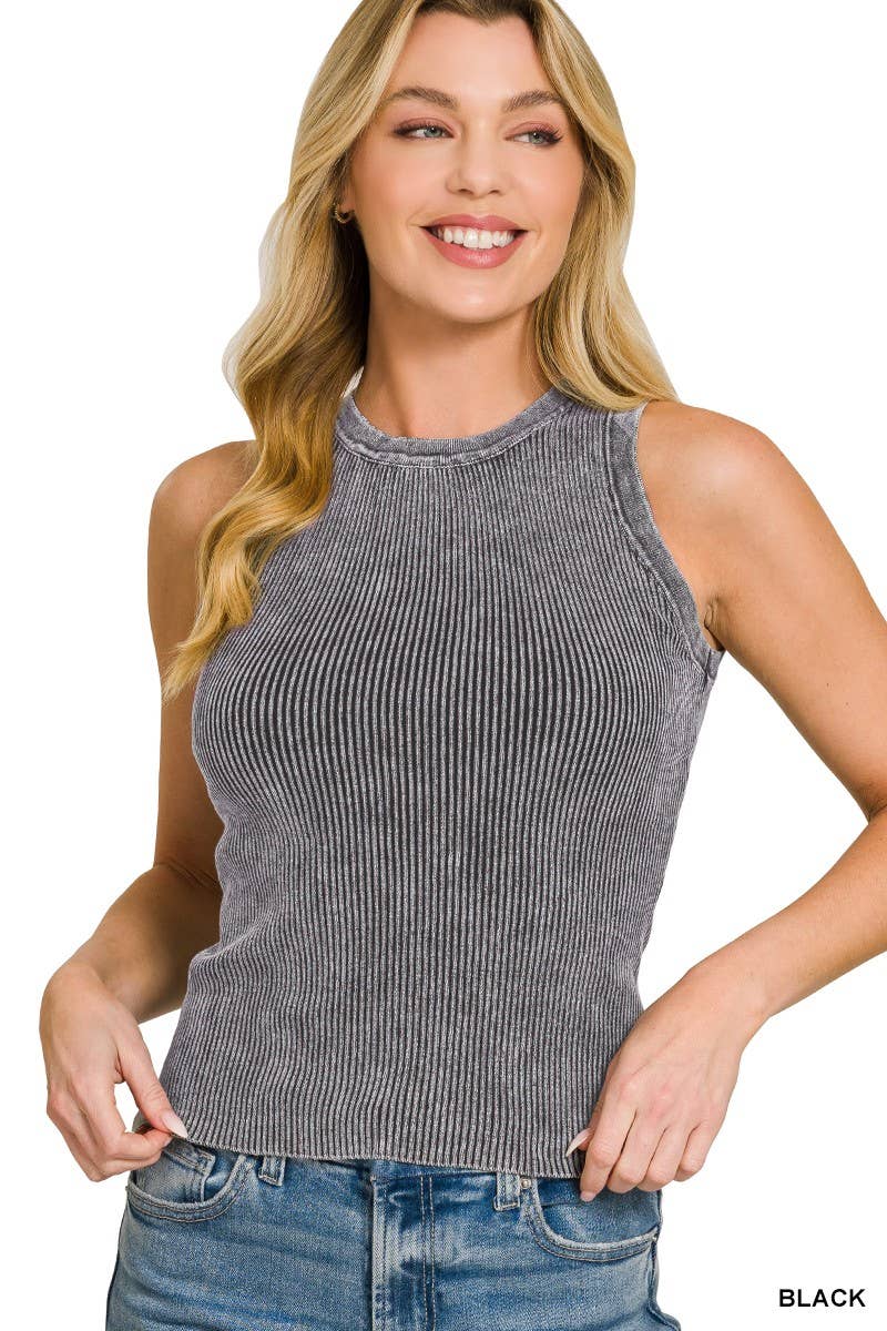 Washed Ribbed Sweater Tank Top