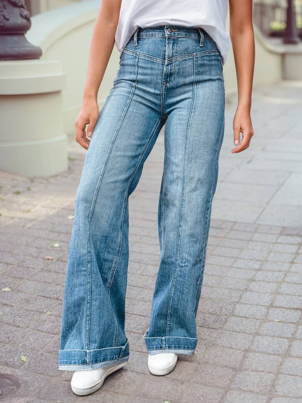 Tailored Center Seam Detail Straight Loose High Rise Jeans