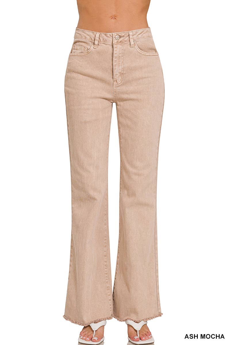 Acid Wash Frayed Hem Color Denim Jeans