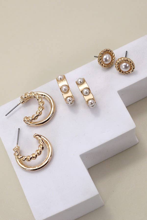 Pearl Stud & Hoop Trio