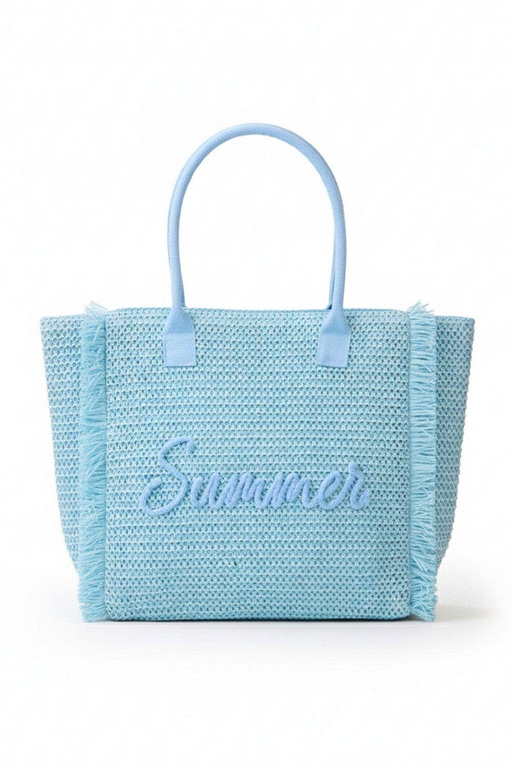 Straw Fringe Summer Beach Tote Bag: Beige