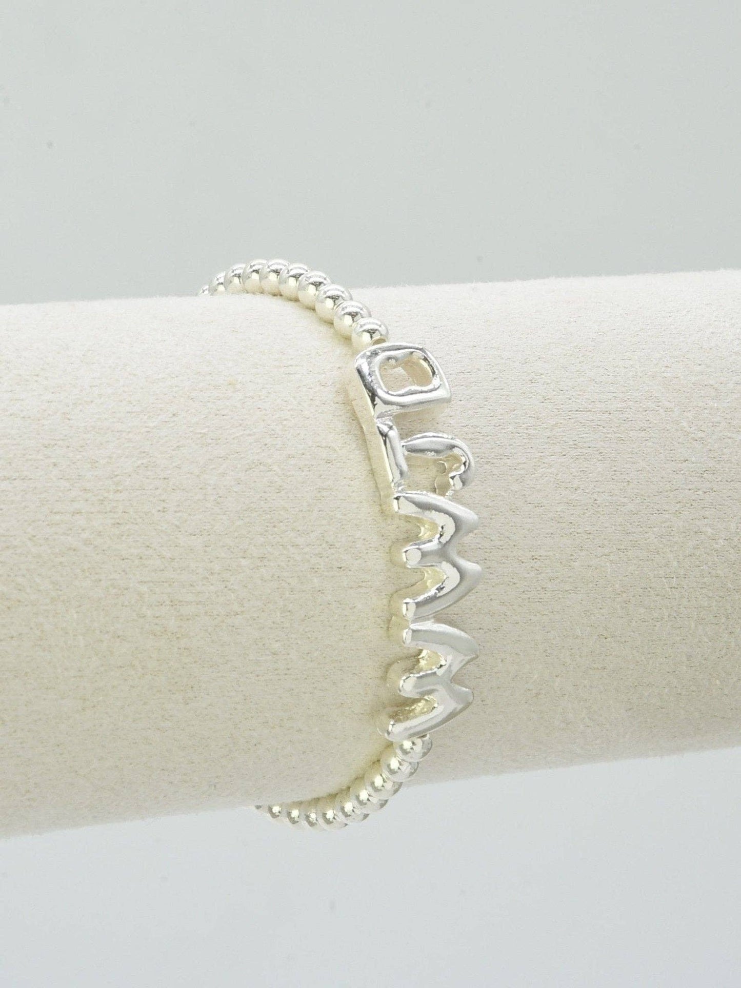 WWJD Beaded Stretch Bracelet: Silver