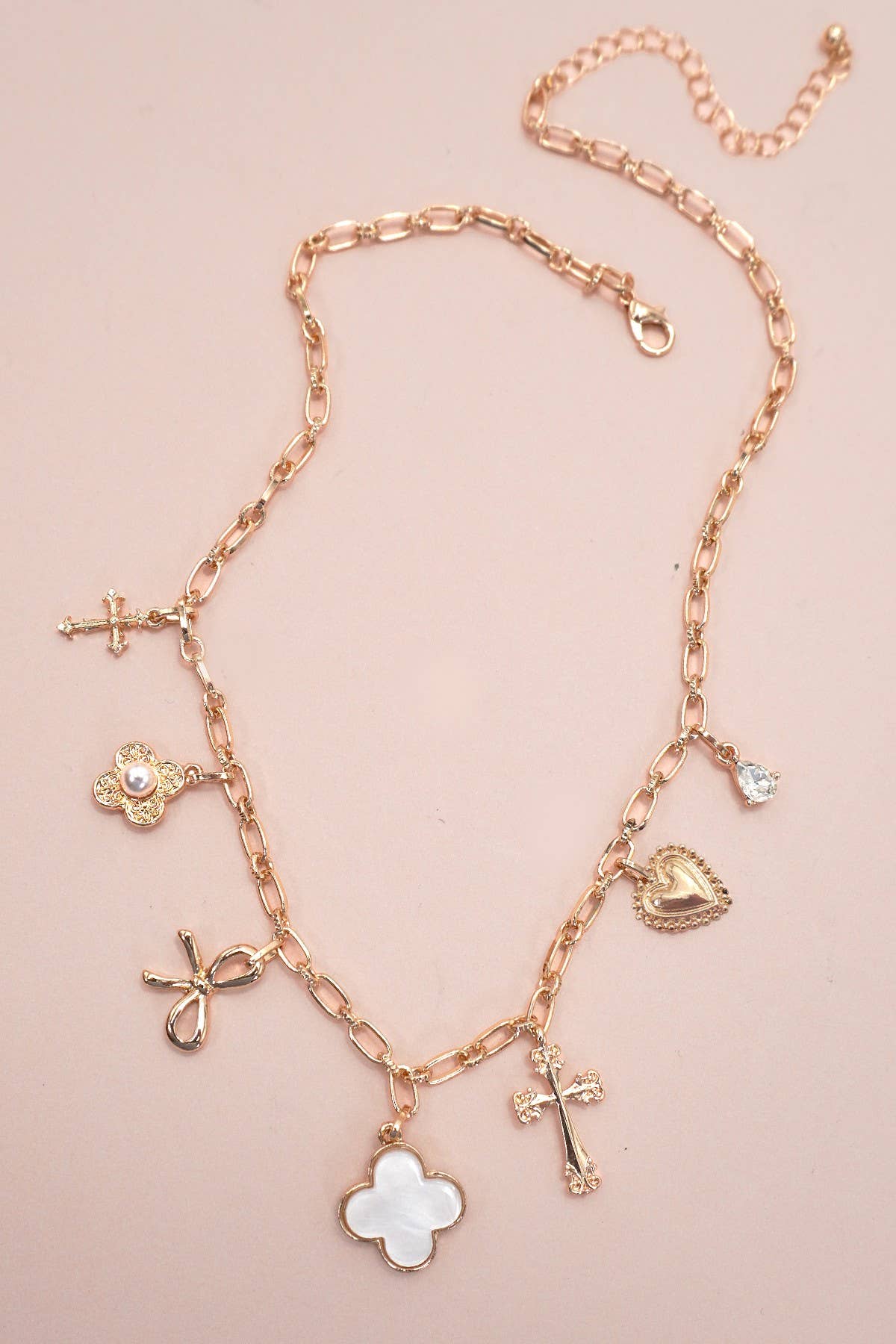 CHARM NECKLACE CLOVER BOW CROSS HEART FLOWER