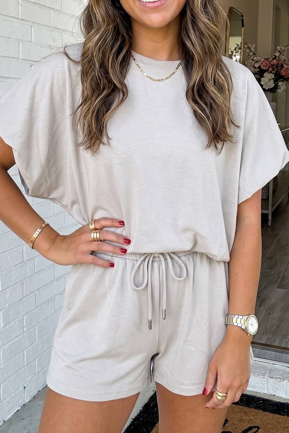 Solid Puffy Top & Drawstring Shorts