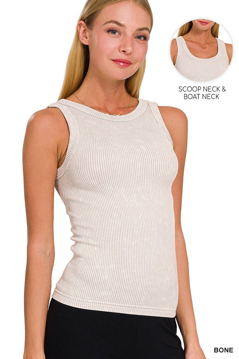 2 Way Neckline Washed Rib Cropped Tank Top