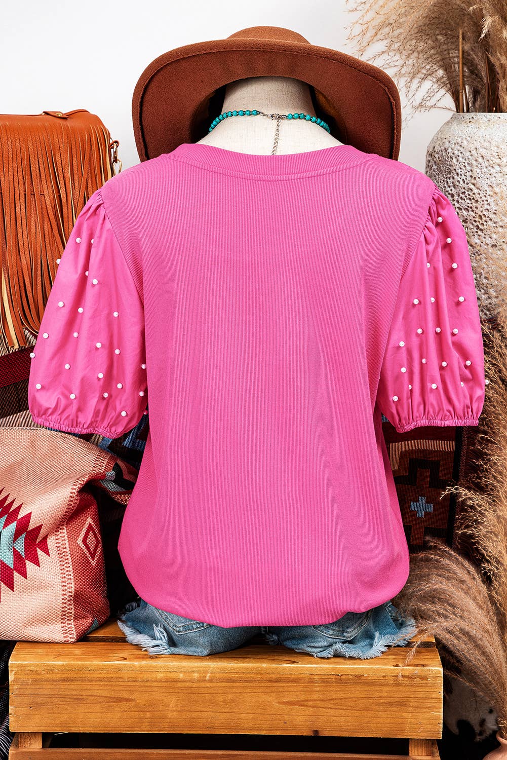 Pearl Beaded Puff Sleeve Top