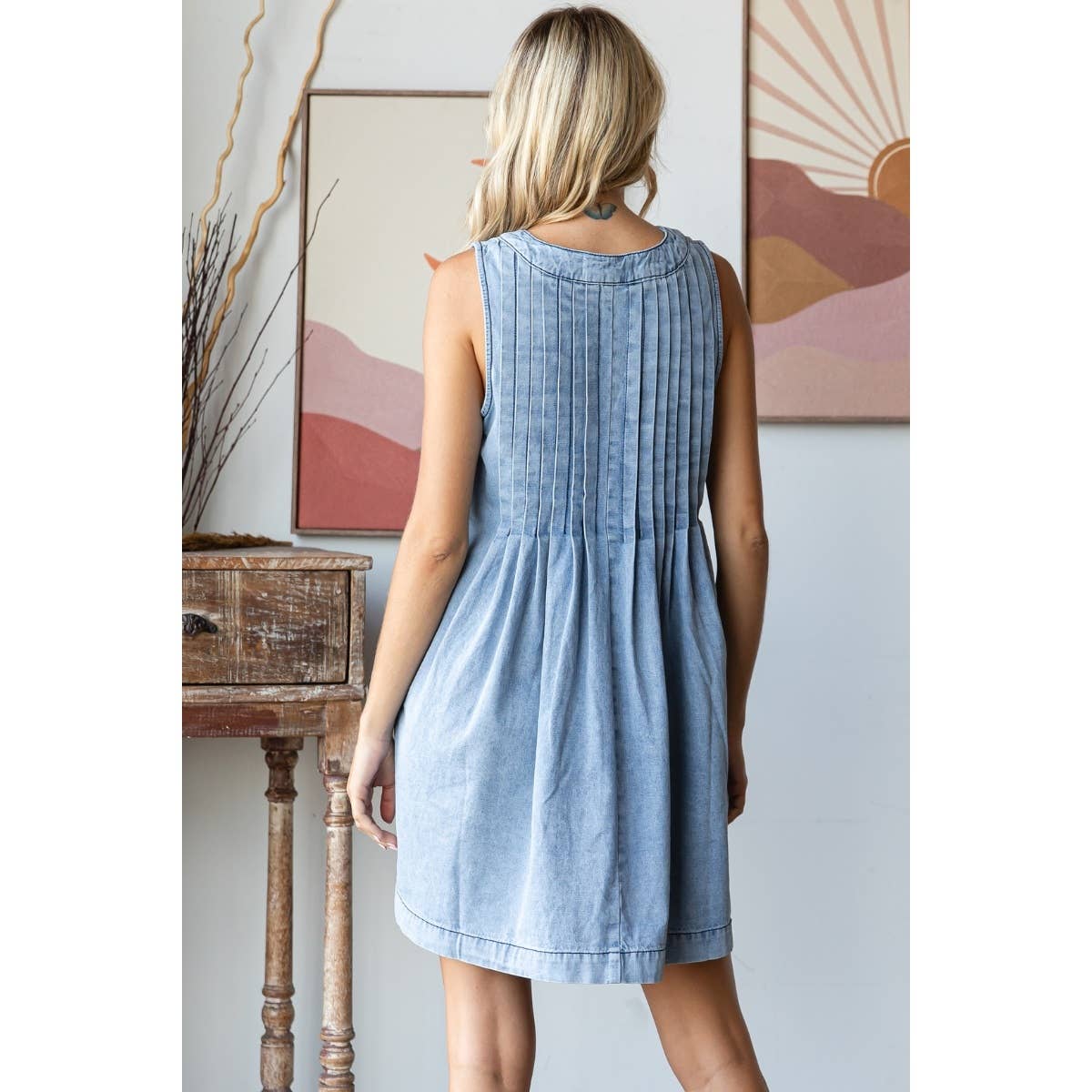 V-neck Puff Sleeve Denim Short Dress