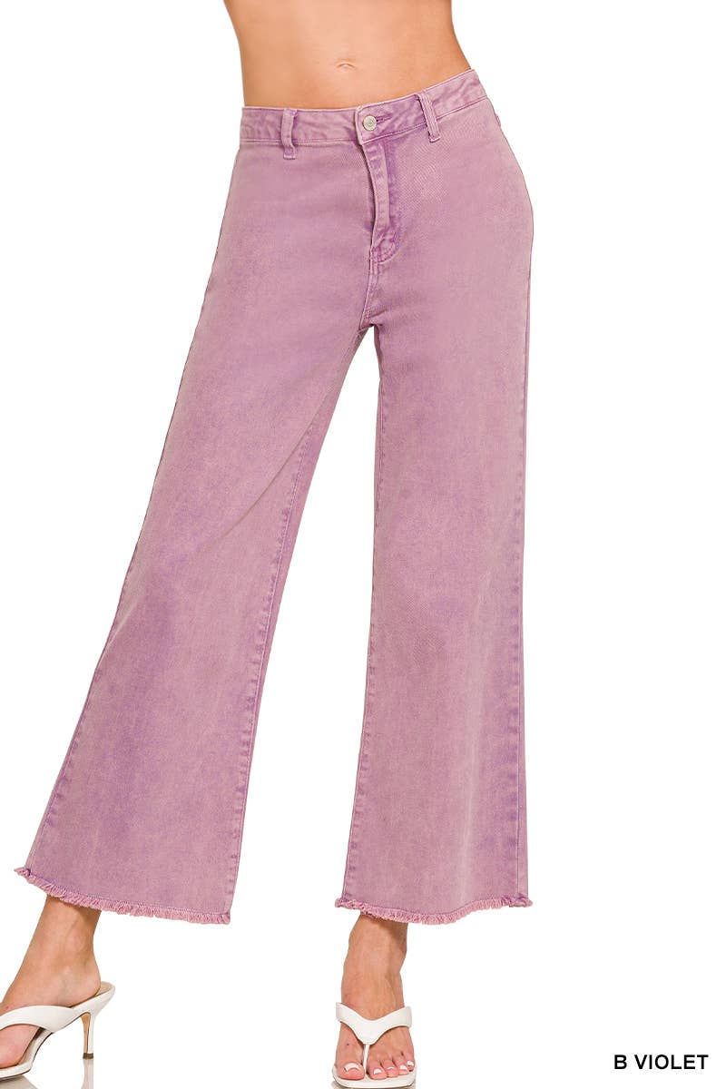 Acid Washed Frayed Cutoff Hem Straight Wide Pants