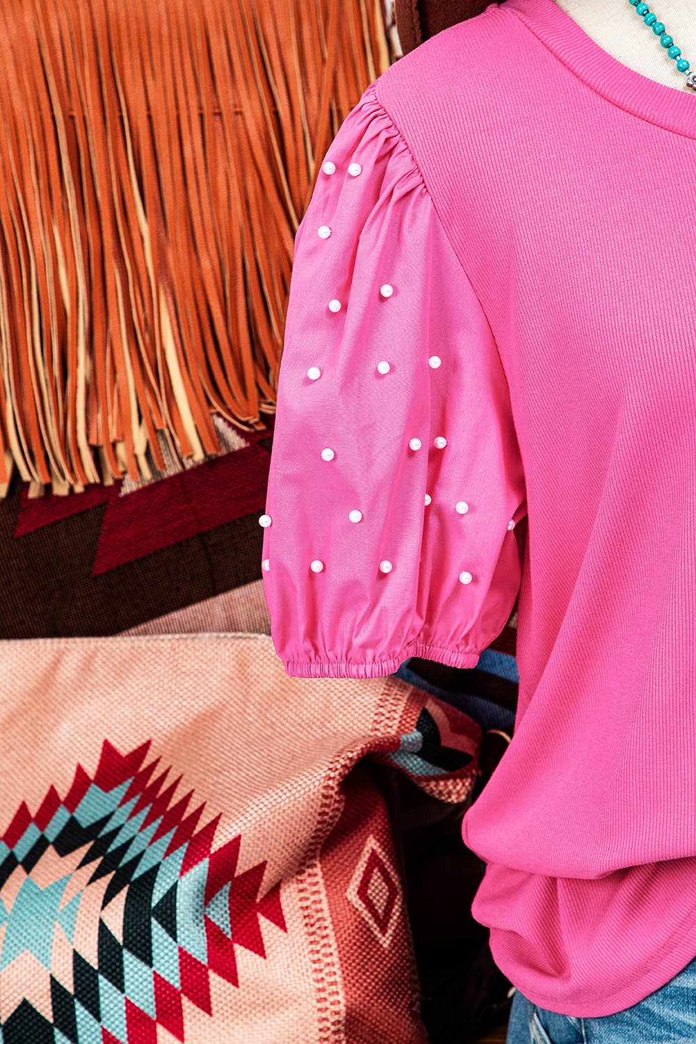 Pearl Beaded Puff Sleeve Top