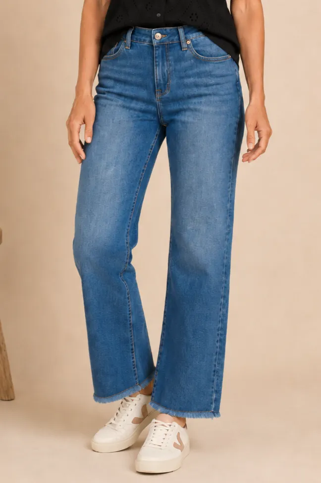 WIDE LEG FRAY HEM JEANS